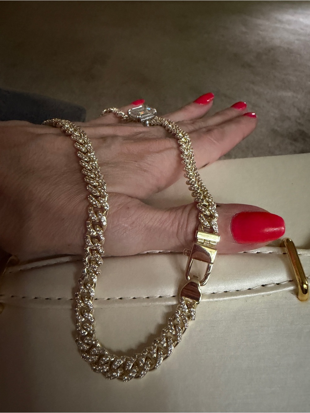 Melinda Maria Gold-Tone Cuban Link Necklace with Pave Detailing